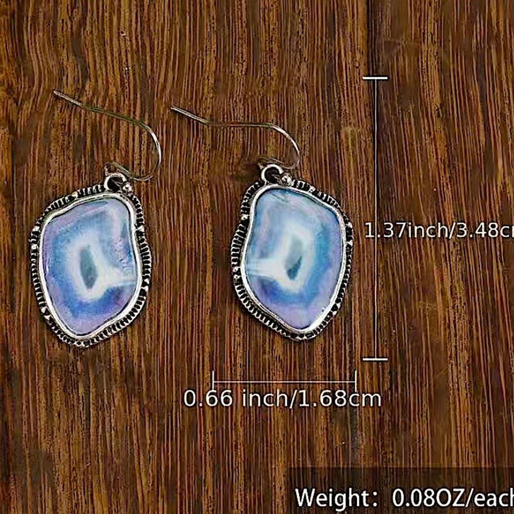 Silver Vintage Equestrian Western Inlay Antique Dangle Drop Earrings - Picture 5 of 5